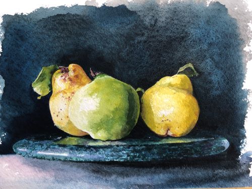 Pears on a Blue Plate